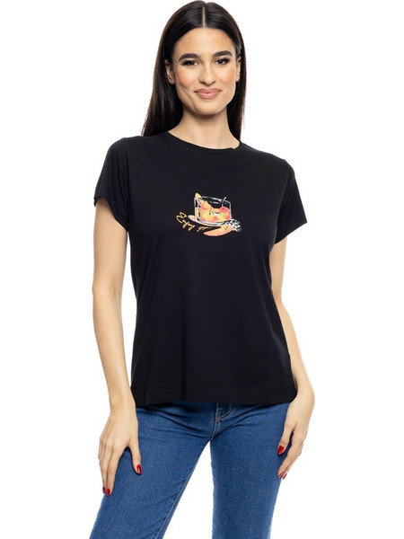 S&apos, Γυναικείο t-shirt με τύπωμα &apos,&apos,SHORT GLASS&apos,&apos, 53-106-010 010 BLACK