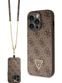 Guess Strass Triangle Metal Logo με Λουράκι - iPhone 14 Pro - Καφέ