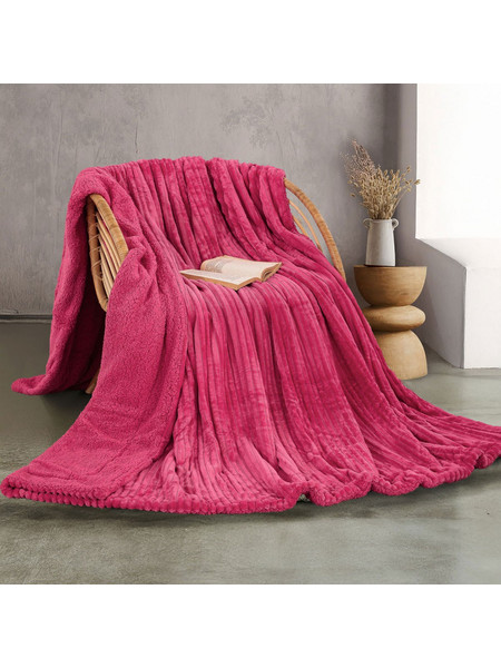 Κουβέρτα Fleece Υπέρδιπλη Με Γουνάκι (220x240) Rythmos Jollein Φουξια