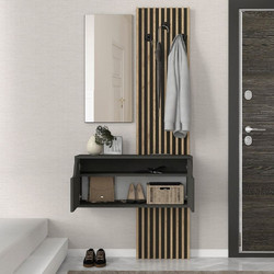 Έπιπλο εισόδου Naro Megapap χρώμα ανθρακί - sepet oak 90x35x204,2εκ. - MEGAPAP