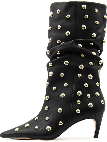 E76386 STUDDED LEATHER MID HEEL BOOTS WOMEN CARRANO