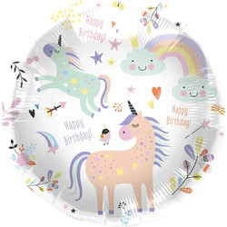 Μπαλόνι Foil Happy Birthday Unicorns + Rainbows 45εκ