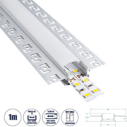 GLOBOSTAR(R) ALP-PLASTERIN GYPSO 70819-1M Χωνευτό Προφίλ Αλουμινίου Ειδικό για Γυψοσανίδα με Λευκό Γαλακτερό Πατητό Κάλυμμα για Ταινίες LED IP20 - Ασημί & Λευκό - Μ100 x Π6.7 x Υ1.4cm