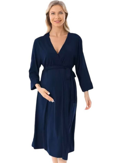 Μπλε Elegant Ρόμπα Εγκυμοσύνης Θηλασμού με Μανίκι 3/4 Queen Mother