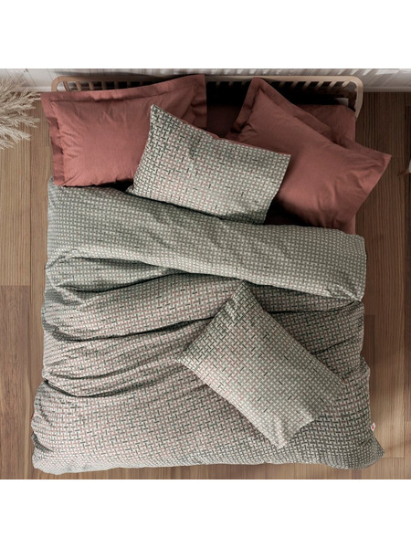 Σετ Παπλωματοθήκη Mote Cotton box 4 τμχ Διπλή (200x220) Χρώμα Κόκκινο - Γκρι