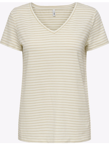 ONLY ONLFLAME S/S V-NECK TOP JRS 15371964-BirchAlmond frost lurex Biege