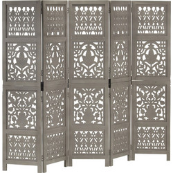 vidaXL Παραβάν Σκαλιστό στο Χέρι 5 Πάνελ Γκρι 200x165cm Ξύλο Μάνγκο 1 τεμ