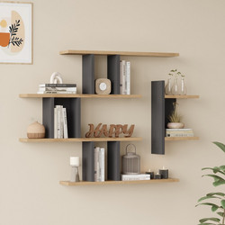 Ραφιέρα τοίχου Ledia pakoworld oak με ανθρακί 110,6x14,5x78εκ OAK - ANTHRACITE 18mm Melamine Particleboard 110.6X14.5X78