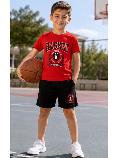MODA JUNIOR Σετ Ρούχων Για Αγόρι με Σχέδιο Basket PR1573-2 Μαύρο - Κόκκινο