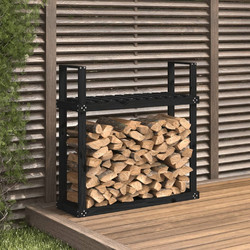 vidaXL Ραφιέρα Καυσόξυλων Καφέ Μασίφ Ξύλο 110x35x108,5 εκ. - μαύρο-πεύκο, 110x35x1085-εκ