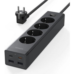 TESSAN 8 IN 1 POWER STRIP 4XSHUCKO, 2XUSB, 2XTYPE-C 20W 2M BLACK