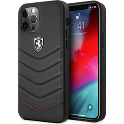 Ferrari Off Track Quilted Leather Case Θήκη προστασίας από γνήσιο καπιτονέ δέρμα - iPhone 12 Pro Max (Μαύρη/Quilted Leather/3D Logo)