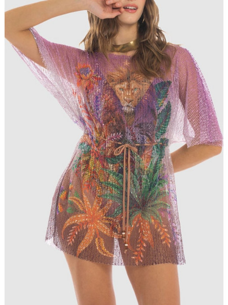 PIN-UP LION QUEEN NET PONCHO DRESS-VIOLA