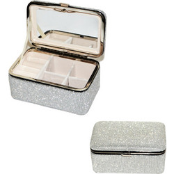Μπιζουτιέρα Glam Glitter με Καθρέφτη 12x7.5x5.5cm ασημί