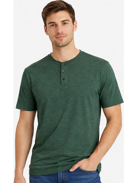 Double ανδρικό t-shirt βαμβακερό regular fit Πετρόλ