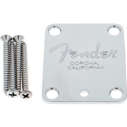 Fender Guitar/Bass Neck Plate, 4-bolt - Corona Califorinia, Chrome - 5-hole