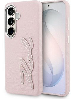 Karl Lagerfeld Grained Signature Metal Resin Logo Back Cover Pink (Samsung Galaxy S26)