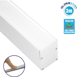GloboStar(R) SURFACEPENDANT-PROFILE 70827-3M Προφίλ Αλουμινίου - Βάση & Ψύκτρα Ταινίας LED με Λευκό Γαλακτερό Κάλυμμα - Επιφανειακή & Κρεμαστή Χρήση - Πατητό Κάλυμμα - Λευκό - 3 Μέτρα - Μ300 x Π5 x Υ7