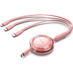 VENTION 3-in-1 USB 2.0 Type-C Male to USB-C Male + USB-C Male + Lightning Male 5A Retractable Cable 1.1M Pink (TRKPBE) (VENTRKPBE)