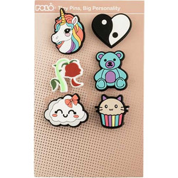 Polo Διακοσμητικά Pins Κονκάρδες 6 Τμχ Ροζ