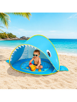 Πτυσσόμενη Παιδική Σκηνή Παραλίας Shark 120x83x70cm Γαλάζια με UV Προστασία - For Home