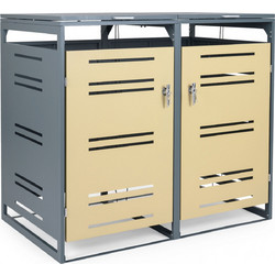Costway Ντουλάπι Κάδων Απορριμμάτων για 2 x 120 L, Ανθεκτικό στις Καιρικές Συνθήκες, με Κλειδωτή Πόρτα, Γκρι-Κίτρινο, 117 x 80 x 132 εκ. GT4643YW+