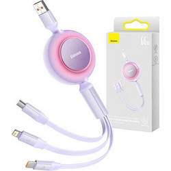Baseus Καλώδιο USB 3σε1 για MicroUSB/USB-C/Lightning Bright Mirror 3, 66W/2A 1.1m (Λιλά)
