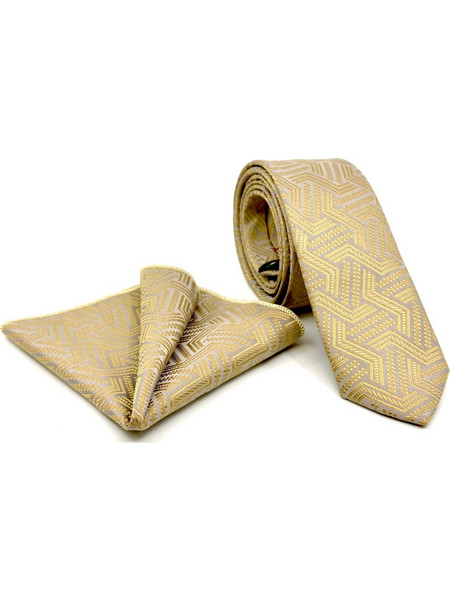 Χρυσαφί Σχεδιαστική Γραβάτα Microfiber Σετ με Μαντήλι 6,5 cm