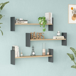 Ραφιέρα τοίχου Mento oak με ανθρακί 75,6x14,5x23,6εκ Χρώμα Ανθρακί