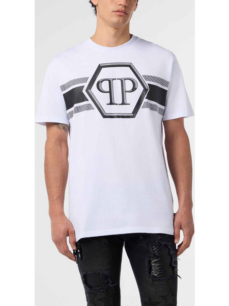 Philipp Plein T-shirt Hexagon Line κανονική γραμμή λευκό βαμβακερό