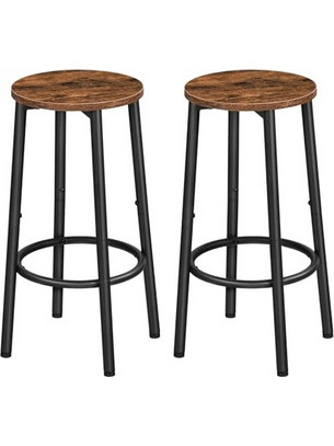 HOOBRO Σκαμπό Μπαρ Σετ 2 Τεμαχίων με Υποπόδιο, Βιομηχανικού Στυλ, Μεταλλικός Σκελετός, Ρυθμιζόμενα Πόδια, Καφέ/Μαύρο, 30x30x64 εκ. EBF03BY01