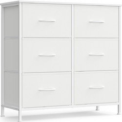 SONGMICS Κομότα με 6 Συρτάρια από Ύφασμα, Λευκή, 76.7x30x74.7cm LGS123WH01
