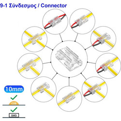Cubalux 9-σε-1 Κονέκτορας IP20/65 για μονόχρωμη ταινία led SMD/COB πλάτους 10mm - Τεμ - Cubalux - 430008