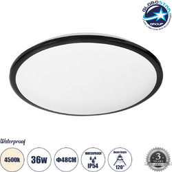 GLOBOSTAR(R) TUFFIN 60999 Φωτιστικό Πλαφονιέρα Οροφής LED 36W 3420lm 120 AC 220-240V Αδιάβροχο IP54 Φυσικό Λευκό 4500K - Lumileds SMD Chip - Μαύρο Ματ & Λευκό Γαλακτερό - Μ48 x Π48 x Υ6.5cm