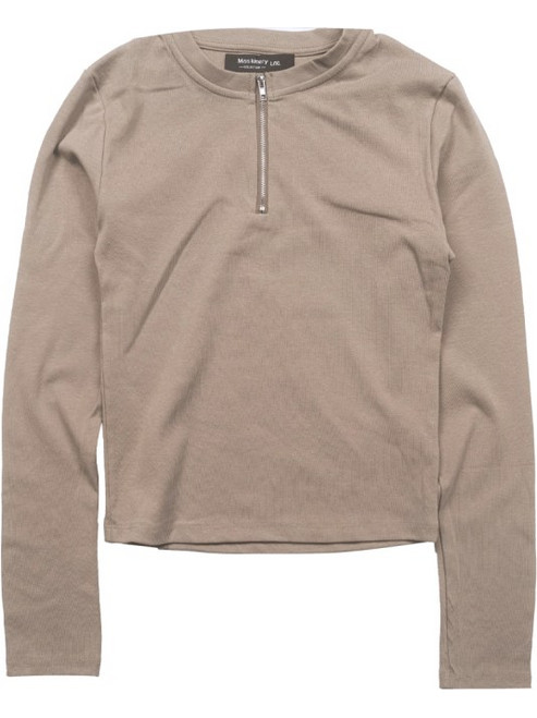 Εφηβική μπλούζα λεπτή για κορίτσια Half Zip μόκα