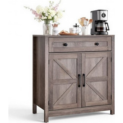 Ντουλάπι καφέ VEVOR, Τραπέζι Coffee Bar Farmhouse με συρτάρι, Ντουλάπα σε μπουφέ με 2 πόρτες αχυρώνα, μπουφές μπουφέ για σαλόνι, είσοδος, κουζίνα, 75 x 37,5 x 80 cm, γκρι