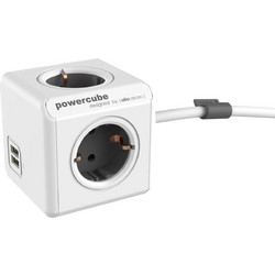 ALLOCACOC PowerCube Original Extended USB| Πολύπριζο 4 θέσεων + 2 USB Γκρι 1402GY/DEEUPC