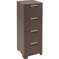 CURVER Rattan 209906 Storage Unit with 4 x 14 L Drawers, Dark Brown 209906