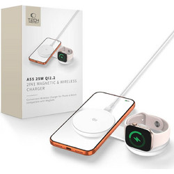 Ασύρματος φορτιστής Tech-Protect A55 2-in-1 MagSafe 25W Qi2.2 με καλώδιο USB-C / USB-C 100 cm - Λευκό Λευκό