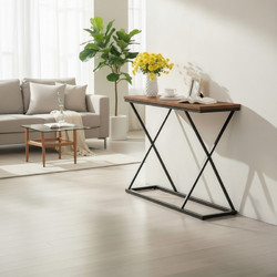 Κονσόλα Glimmer pakoworld καρυδί με μαύρο μέταλλο 100x30x80εκ - PAKOWORLD