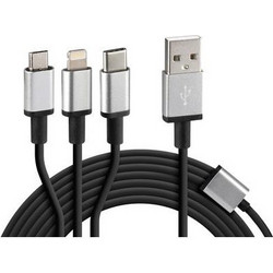 ΚΑΛΩΔΙΟ USB ΦΟΡΤΙΣΗΣ CERBERO 100 cm (3 ΑΝΤΑΠΤΟΡΕΣ TYPE C/APPLE/MICRO USB - 8 PIN) SILVER LINE - Lampa - L3884.7/T
