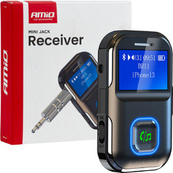 Amio - Bluetooth Δέκτης (Receiver) BTR-03 για Ασύρματη Μετάδοση Ήχου με υποδοχή Mini Jack 3.5mm και Οθόνη LCD - 1 τεμ. (04659/AM)
