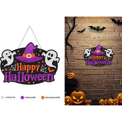 Halloween Διακοσμητική Ταμπέλα Happy Halloween με Φαντάσματα 37x27 εκ. (Ι19417)