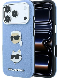 Karl Lagerfeld Saffiano K+C Heads Pins & Logo Θήκη iPhone 18 Pro / 17 Pro Light Blue (KLHCP18LPSWFDHPB)