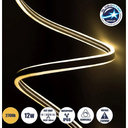 GLOBOSTAR(R) DOUBLESIDED 70492 Ταινία Neon Flex LED 12W/m 840lm/m 240 DC DC 220-240V Αδιάβροχο IP65 120 x SMD2835 Chip/m Θερμό Λευκό 2700K Dimmable - Sanan SMD Chip - Μ100 x Π0.8 x Υ1.6cm