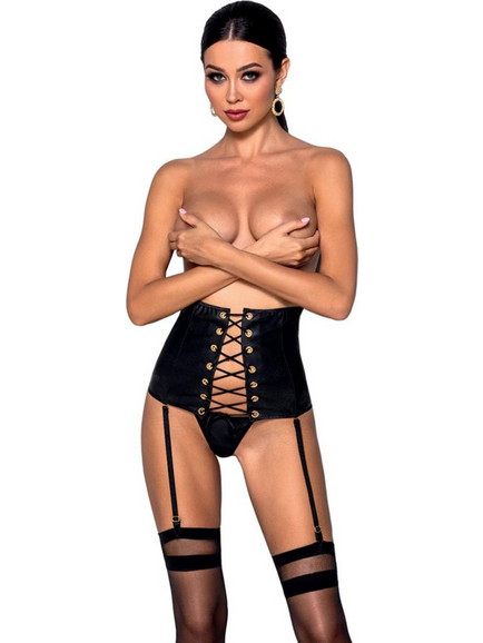 Μαύρη Faux Leather Ζώνη Ζαρτιέρας με Κορδόνια