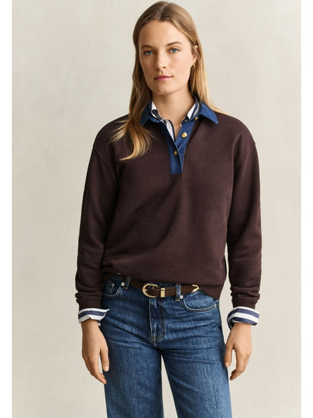 GANT Γυναικεία Μπλούζα Denim Collared Heavy Rugger Καφέ