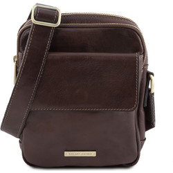 Tuscany Leather Larry Δερμάτινη Ανδρική Τσάντα Ώμου / Χιαστί Σοκολατί TL141915
