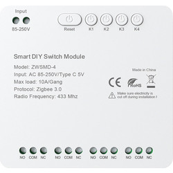 Μονάδα διακόπτη ZigBee 4 καναλιών με επαφή χωρίς τάση DC 32V Avatto ZWSMMD-4-250V