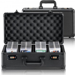 VEVOR Graded Card Storage Box, 4 Slots, Graded Sports Cards Holder Carrying Case with Coded Lock Foam Dividers, for 120 PSA Graded Cards 84 BGS Cards 96 SGC Cards 428 Top Loaders or 999+ Loose Cards